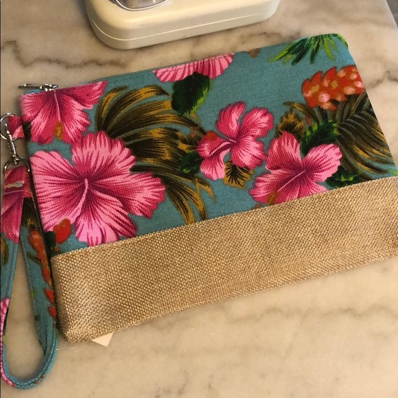 TROPICAL PRINT WRISTLET CANVAS BAG - Picture 4 of 5